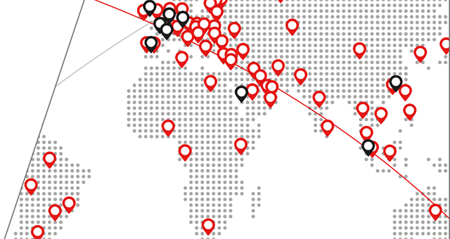 Grafische Karte der globalen Präsenz von Ingersoll Rand Transport Solutions 